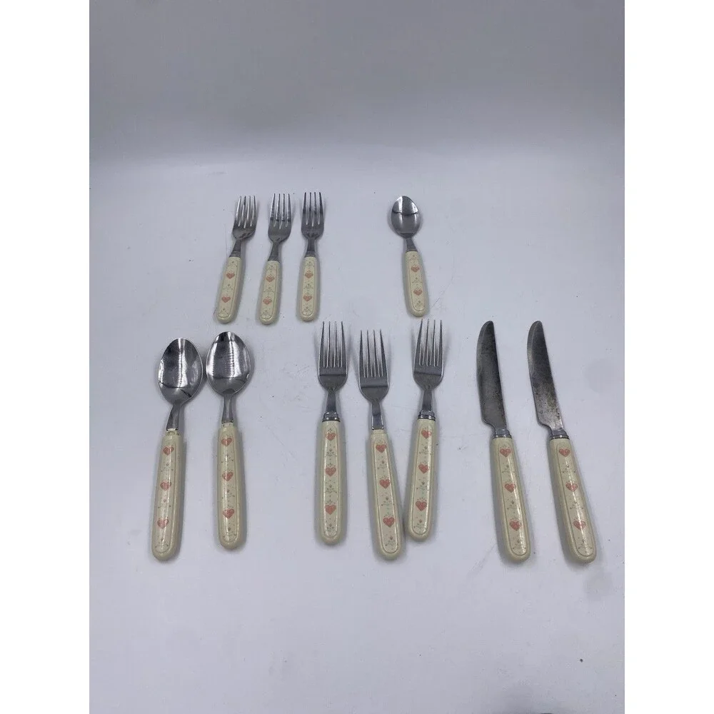 11 Pieces Mixed Corelle Forever Yours Heart Flatware Heavily Used Needs Repair